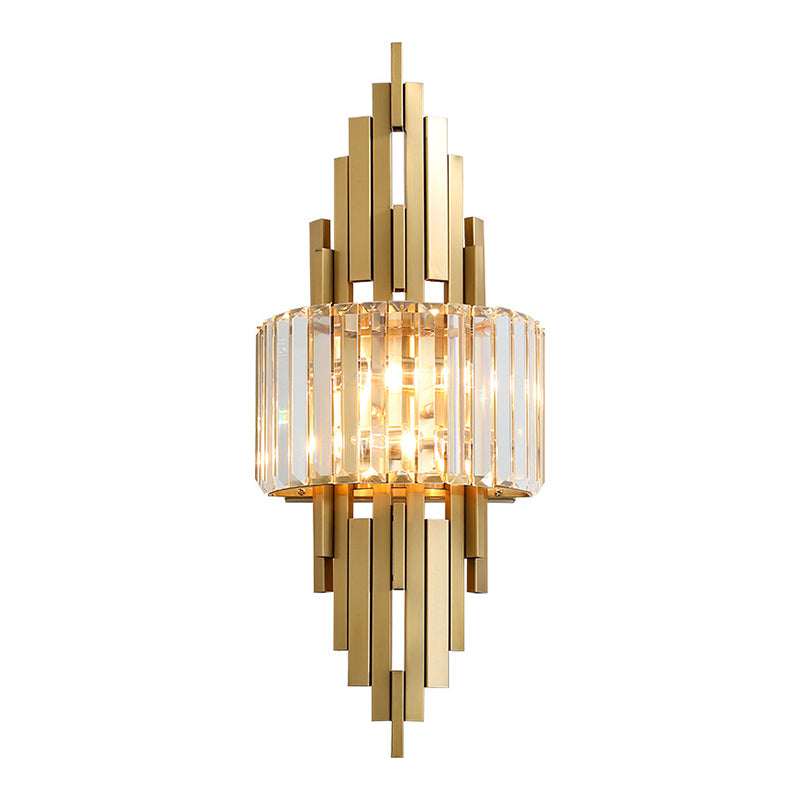 2 Light Metal and Crystal Wall Sconce Brass and Clear Wall Mounted Fixture