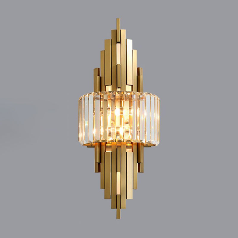 2 Light Metal and Crystal Wall Sconce Brass and Clear Wall Mounted Fixture