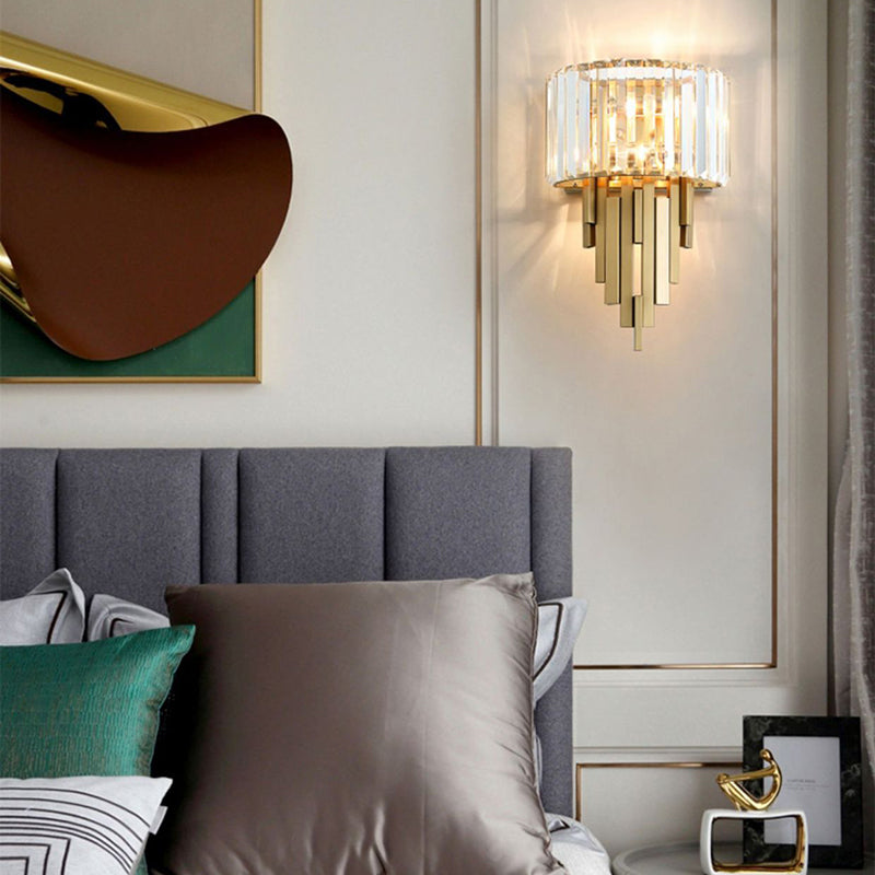 2 Light Metal and Crystal Wall Sconce Brass and Clear Wall Mounted Fixture