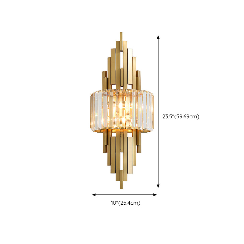2 Light Metal and Crystal Wall Sconce Brass and Clear Wall Mounted Fixture