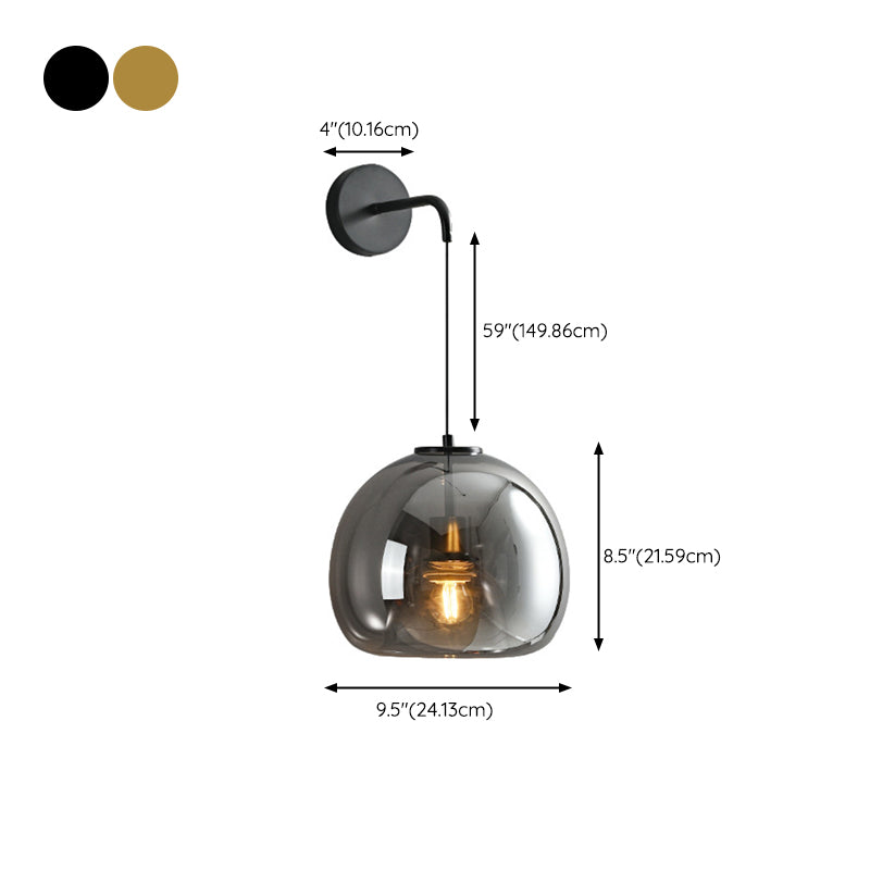 1 - Light Wall Light Solid Brass Wall Sconce with Dome Glass Shade in Gold / Black