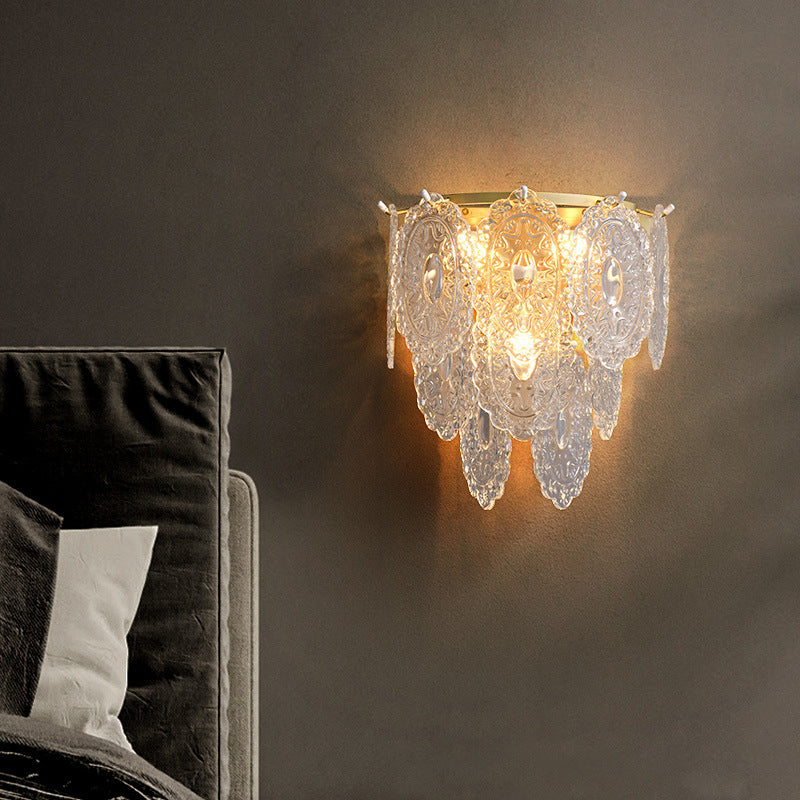 Solid Brass and Glass 2 - Light Wall Sconce in Gold Finish Modern Wall Light