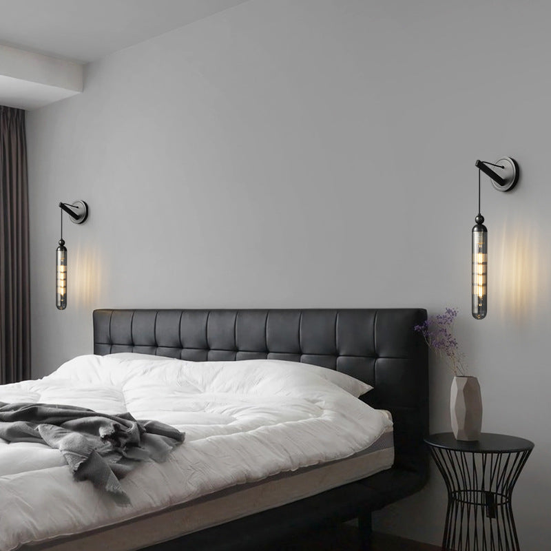 Black / Gold 1 - Light Wall Light Glass Tube Shade Solid Brass Wall Sconce