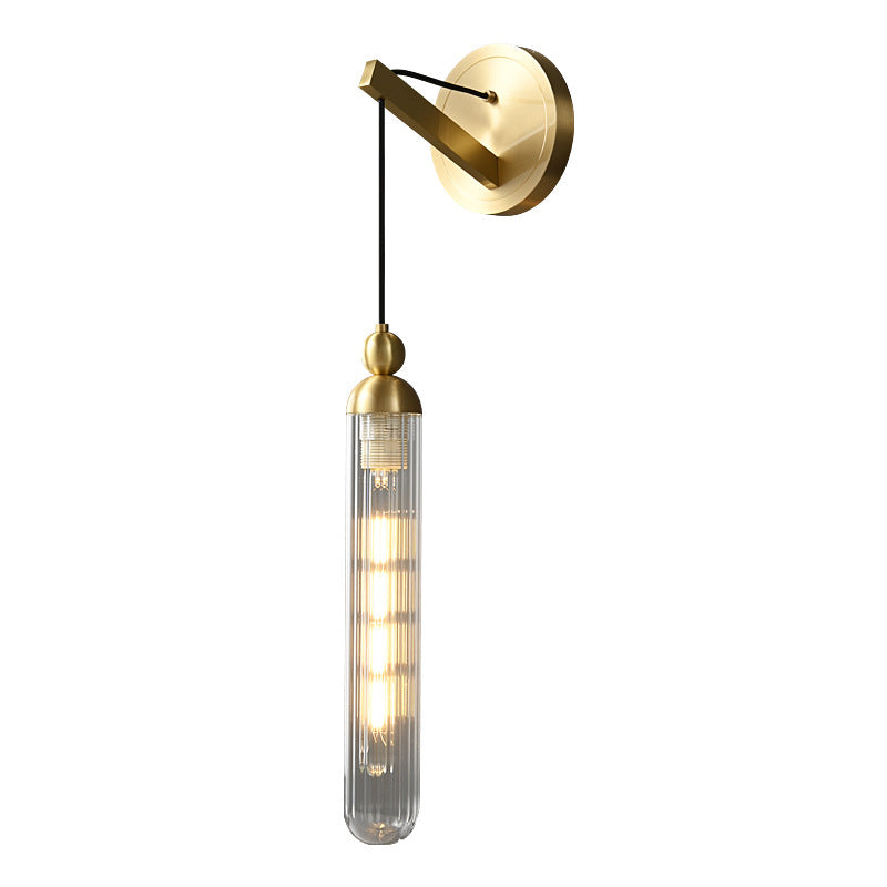 Black / Gold 1 - Light Wall Light Glass Tube Shade Solid Brass Wall Sconce