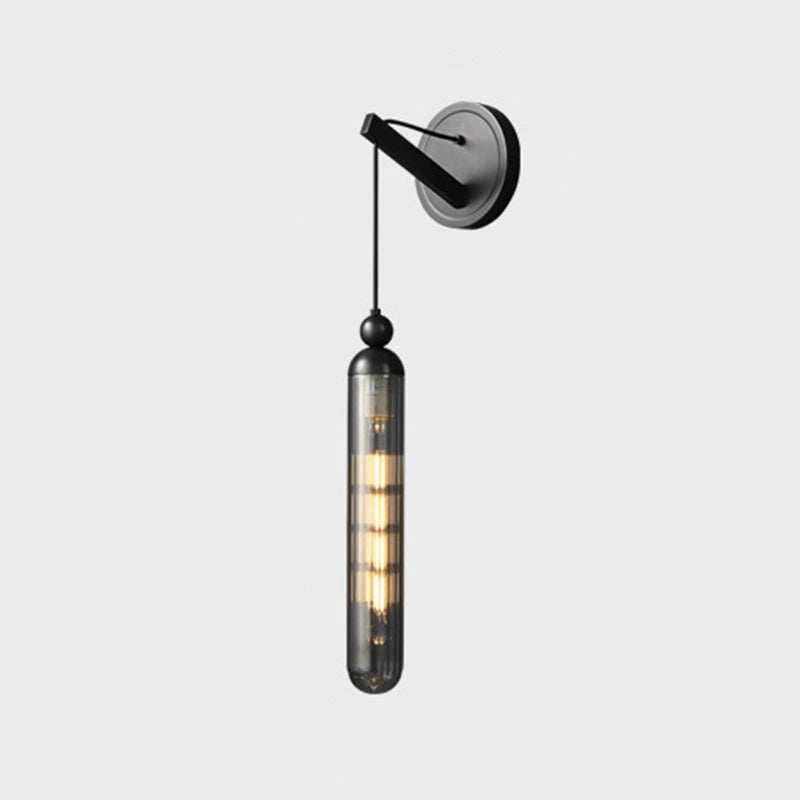 Black / Gold 1 - Light Wall Light Glass Tube Shade Solid Brass Wall Sconce