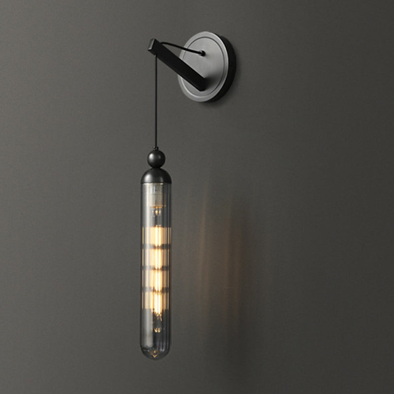 Black / Gold 1 - Light Wall Light Glass Tube Shade Solid Brass Wall Sconce