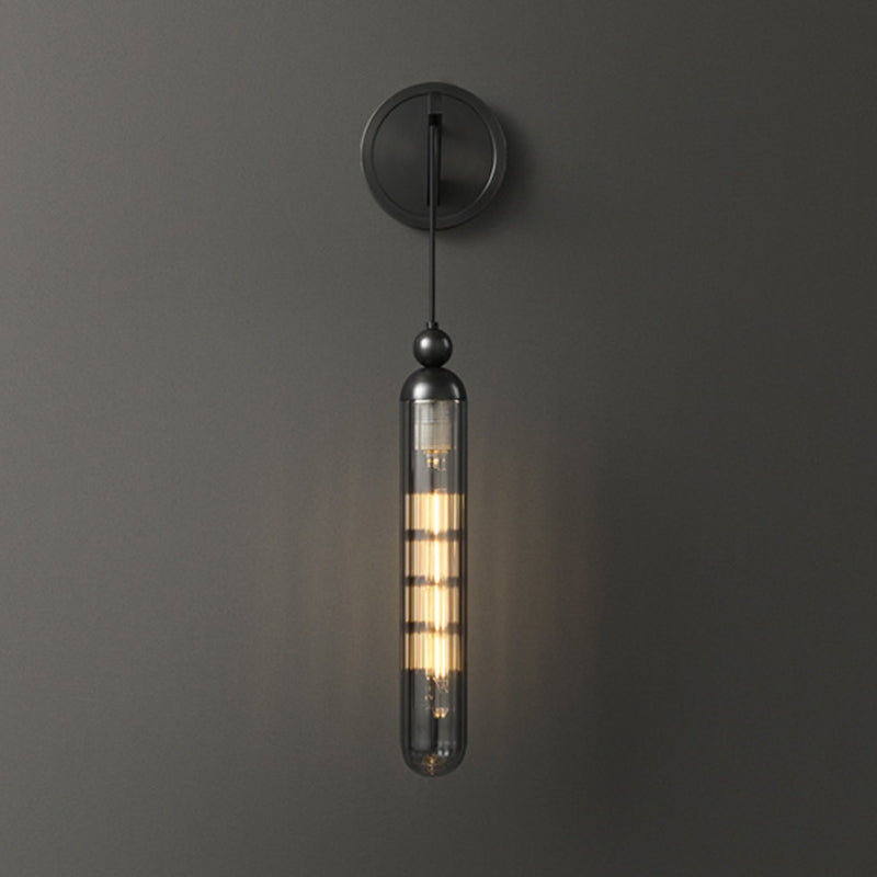 Black / Gold 1 - Light Wall Light Glass Tube Shade Solid Brass Wall Sconce