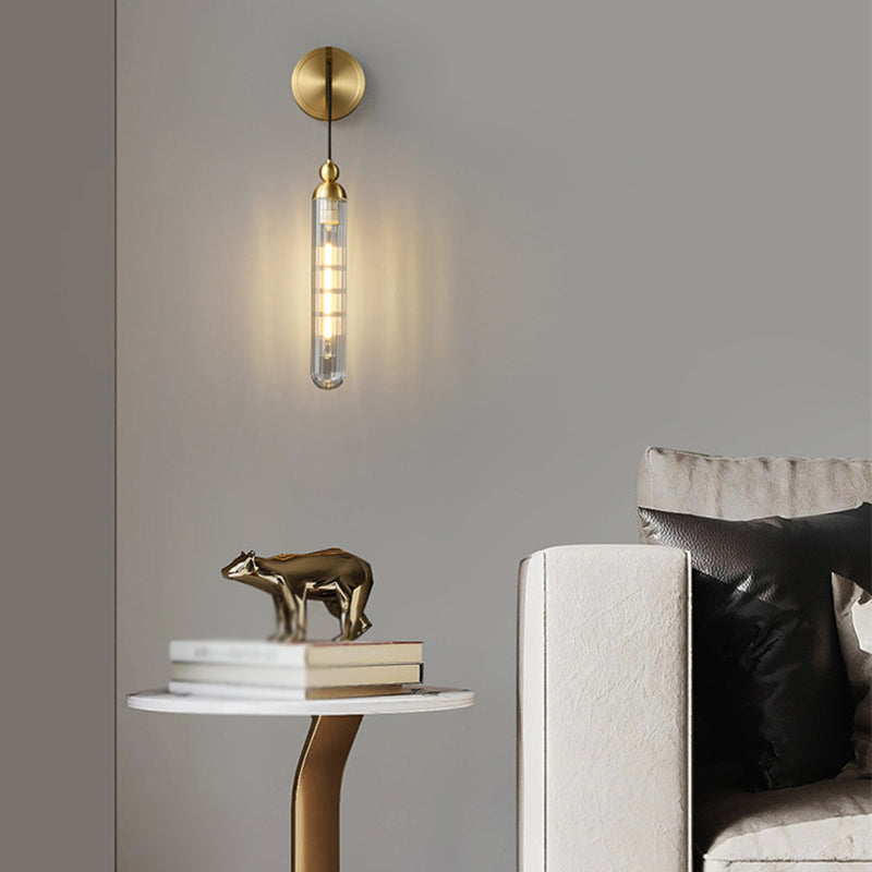 Black / Gold 1 - Light Wall Light Glass Tube Shade Solid Brass Wall Sconce