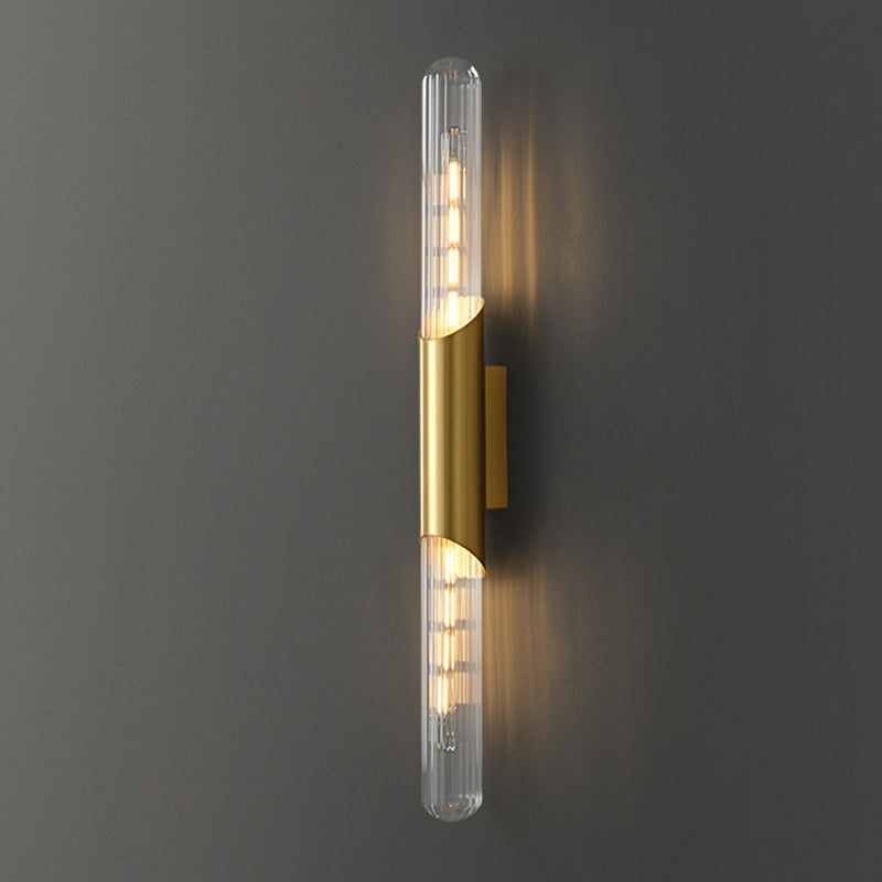 Solid Brass Wall Mounted Sconce in Black / Gold Finish Glass Tube Shade Wall Light