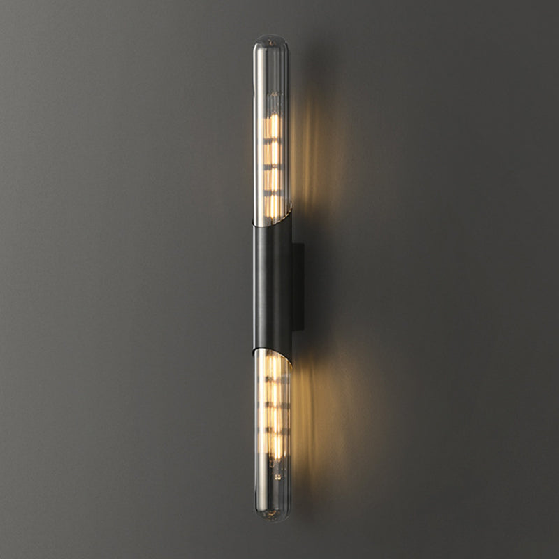Solid Brass Wall Mounted Sconce in Black / Gold Finish Glass Tube Shade Wall Light