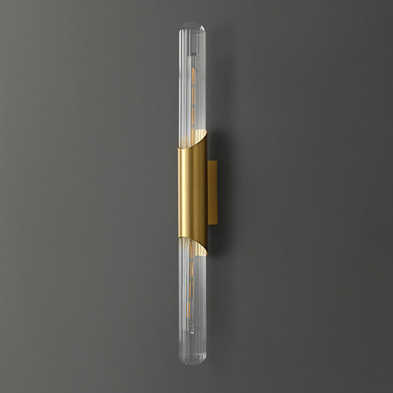 Solid Brass Wall Mounted Sconce in Black / Gold Finish Glass Tube Shade Wall Light
