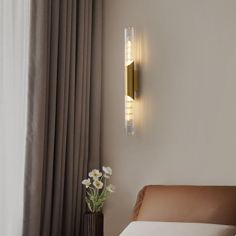 Solid Brass Wall Mounted Sconce in Black / Gold Finish Glass Tube Shade Wall Light