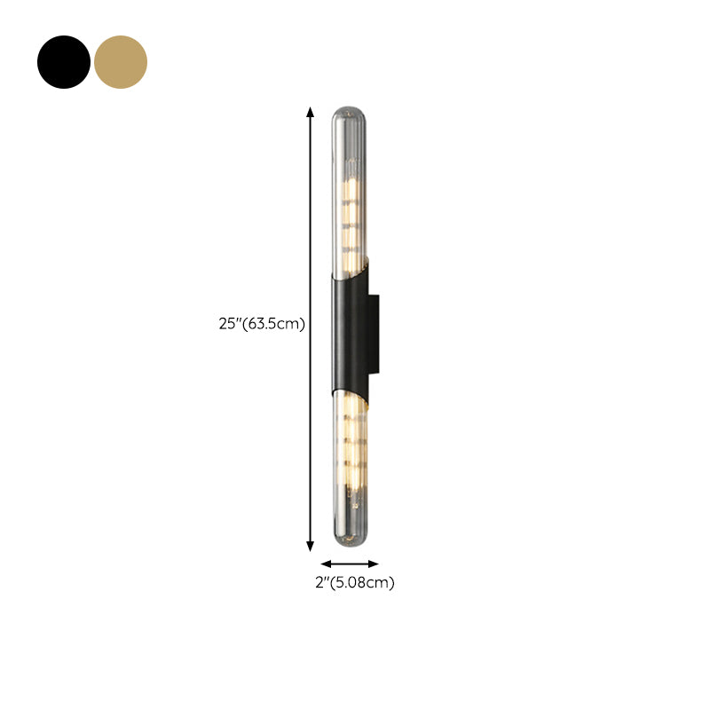 Solid Brass Wall Mounted Sconce in Black / Gold Finish Glass Tube Shade Wall Light