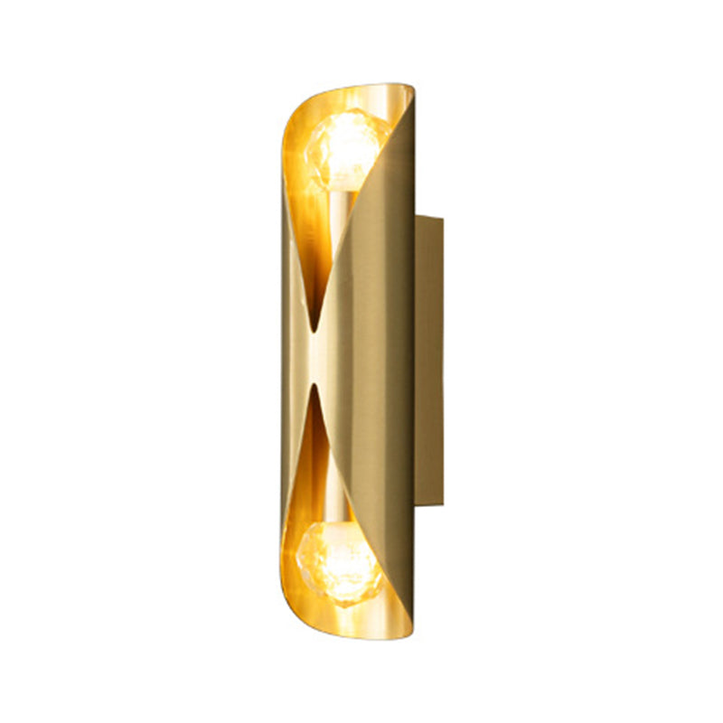 Solid Brass Wall Light Post Modern Tube Shape Wall Mounted Sconce with 2 Lights