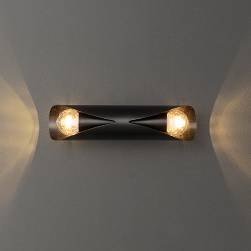Solid Brass Wall Light Post Modern Tube Shape Wall Mounted Sconce with 2 Lights