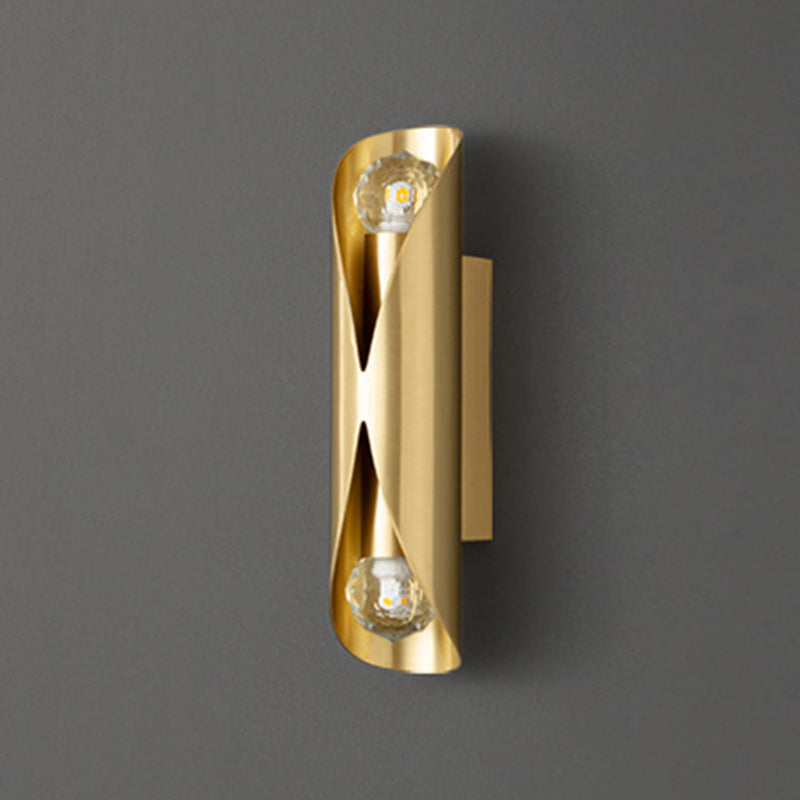 Solid Brass Wall Light Post Modern Tube Shape Wall Mounted Sconce with 2 Lights
