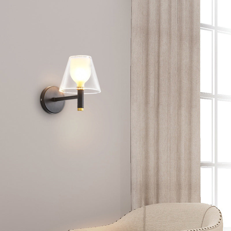 Glass Geometric Wall Light Modern 1-Light Wall Lights in Black