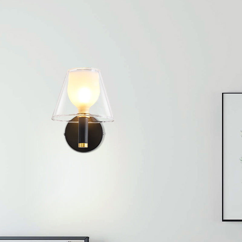 Glass Geometric Wall Light Modern 1-Light Wall Lights in Black