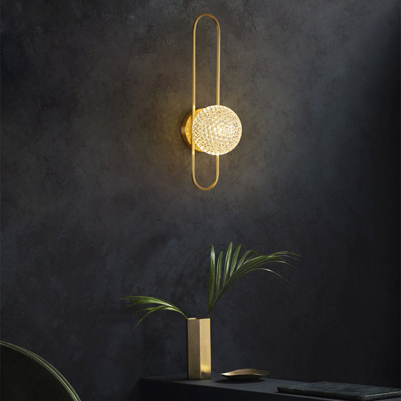 Globe Crystal Shade Wall Light 1 - Light Solid Brass Wall Sconce in Gold and Clear