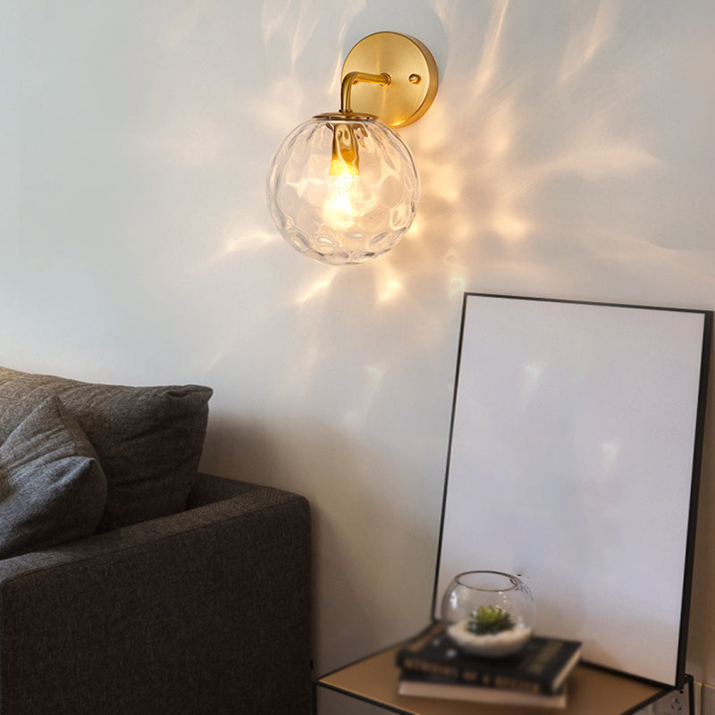 Glass Globe Sconce Light Modern 1-Light Sconce Light Fixture in Gold