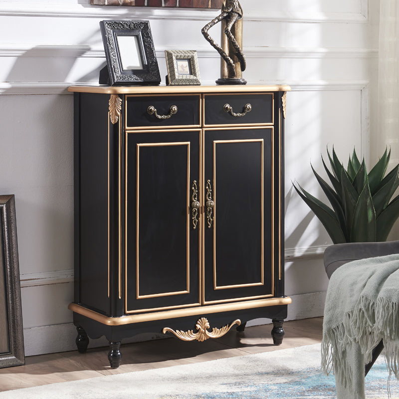 Mid Century Brown 2-Door Cabinet Solid Wood Chest with 2 - Drawer