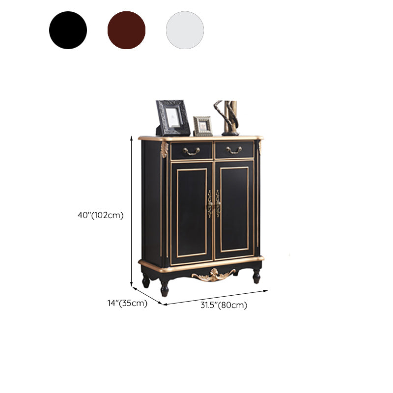 Mid Century Brown 2-Door Cabinet Solid Wood Chest with 2 - Drawer