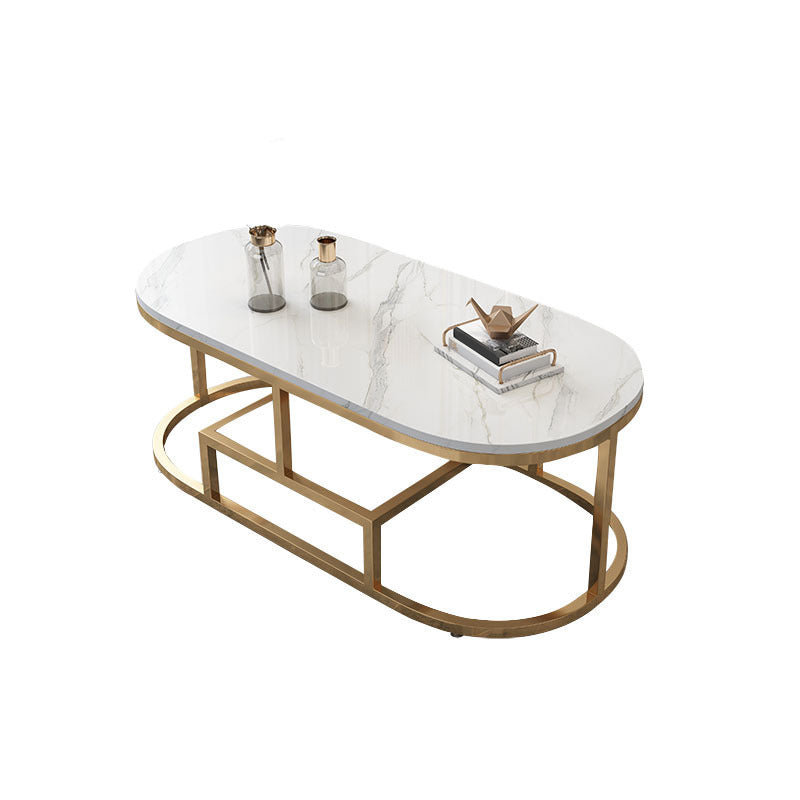 Fram Base Cocktail Table Shelf Included Oval Stone Coffee Table