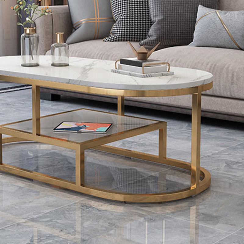 Fram Base Cocktail Table Shelf Included Oval Stone Coffee Table