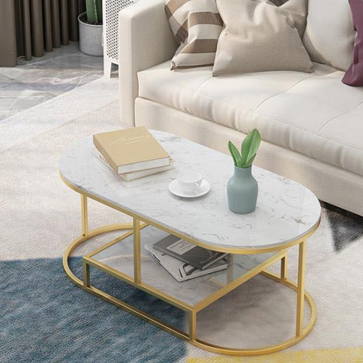 Fram Base Cocktail Table Shelf Included Oval Stone Coffee Table