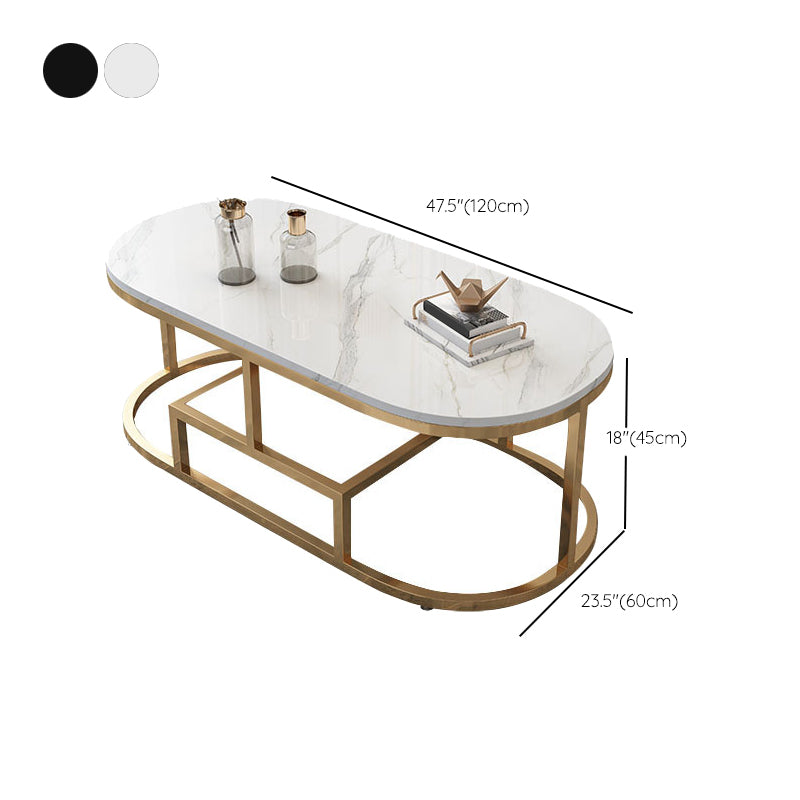 Fram Base Cocktail Table Shelf Included Oval Stone Coffee Table