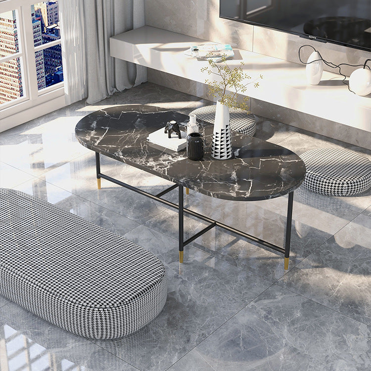 Round Marble Top Coffee Table Glam 4 Legs Coffee Cocktail Table