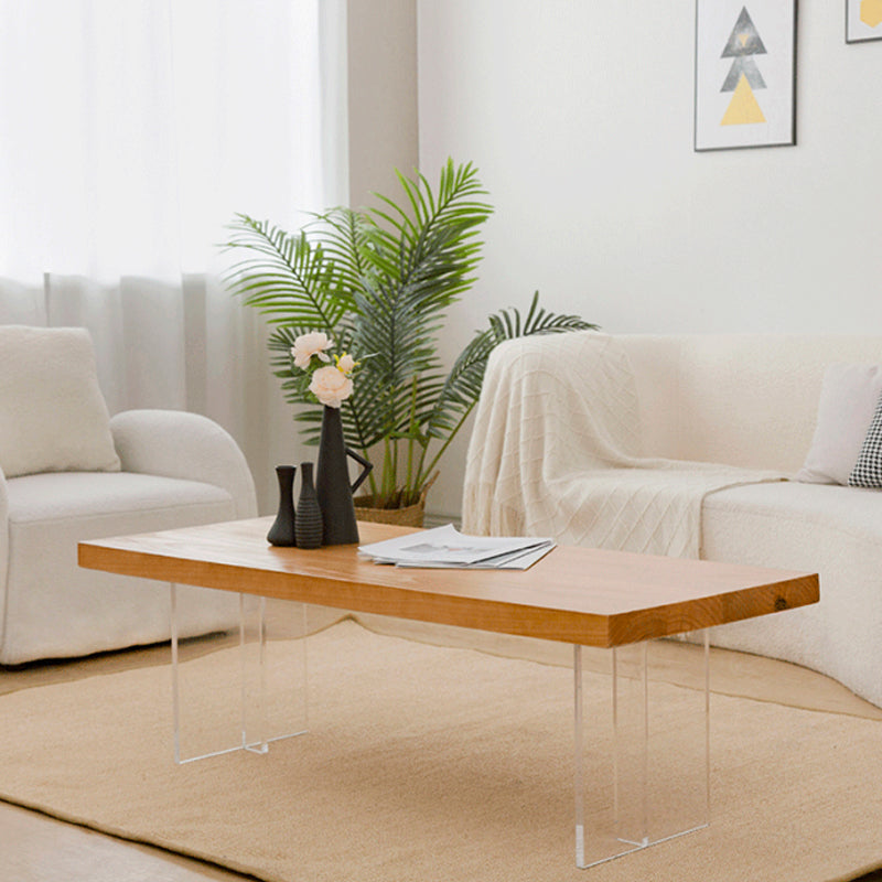 Scandinavian Natural Rectangle Coffee Table with Acrylic Base and Solid Wood Top