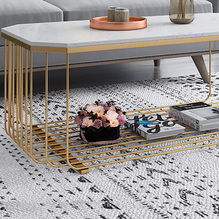 Glass/Marble Top Coffee Table Glam Frame Coffee Cocktail Table