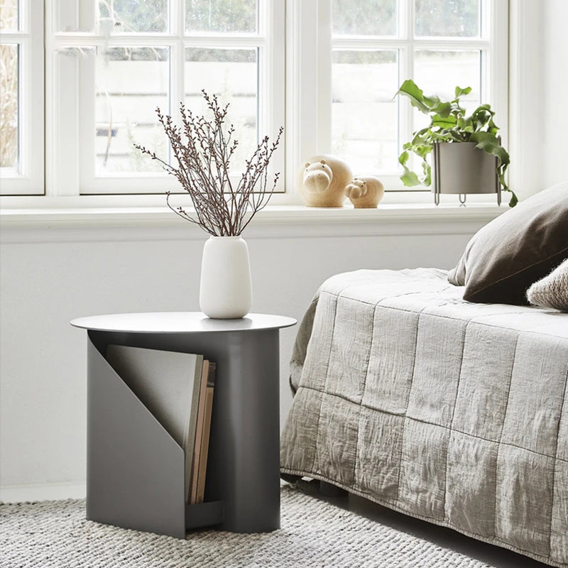 Steel Round Top Coffee Table Abstract Base Cocktail Table with Storage