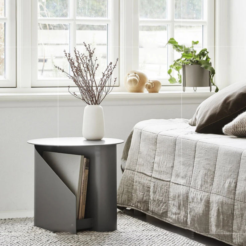 Steel Round Top Coffee Table Abstract Base Cocktail Table with Storage