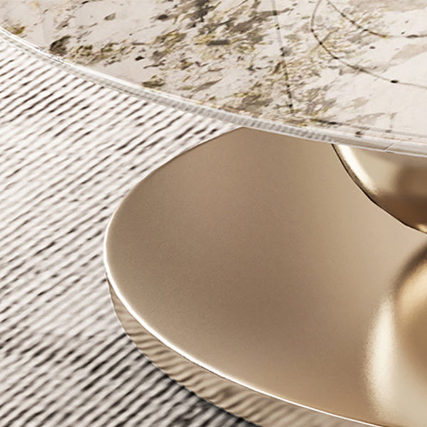 Elliptical Slate Glam Coffee Table 27.6" D Abstract Cocktail Table with Floor Shelf
