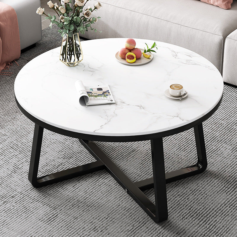 Glam Slate Round Cocktail Table in White 17.7" H Frame Coffee Table
