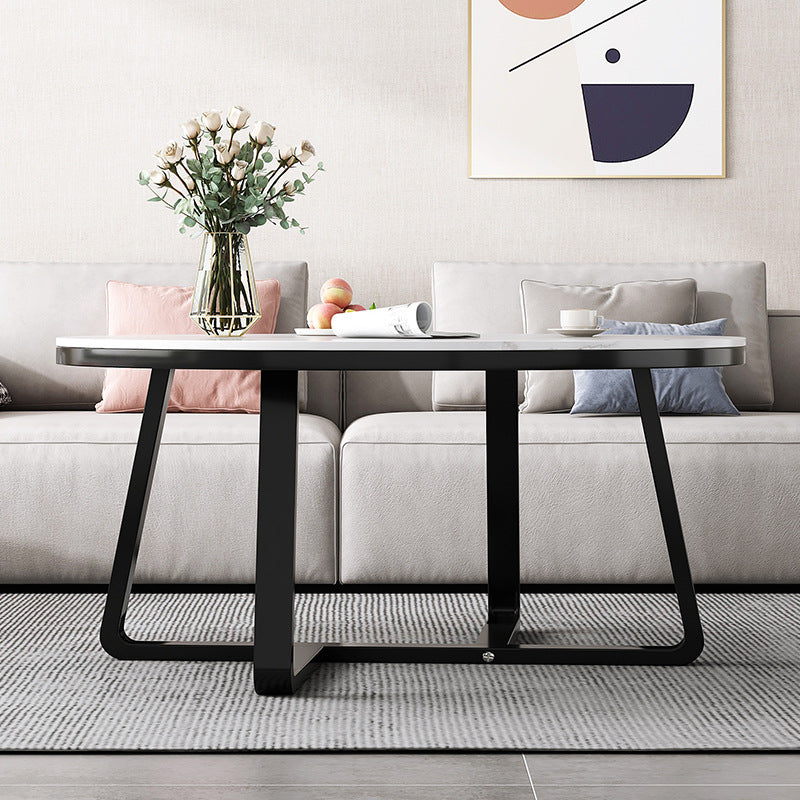 Glam Slate Round Cocktail Table in White 17.7" H Frame Coffee Table