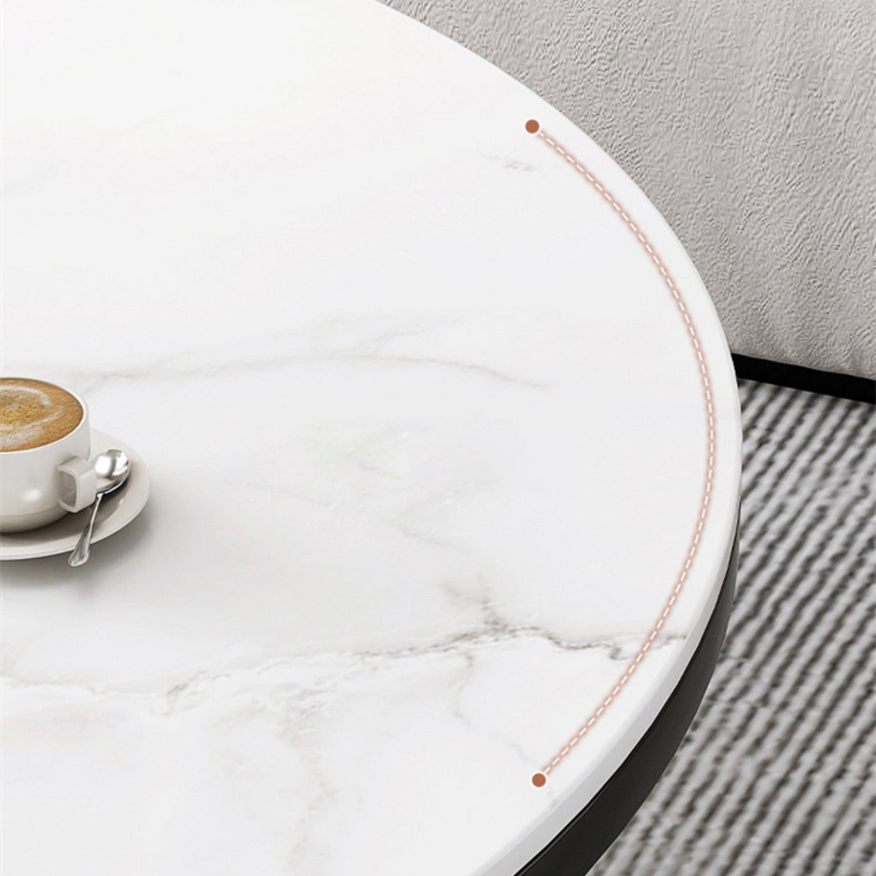 Glam Slate Round Cocktail Table in White 17.7" H Frame Coffee Table