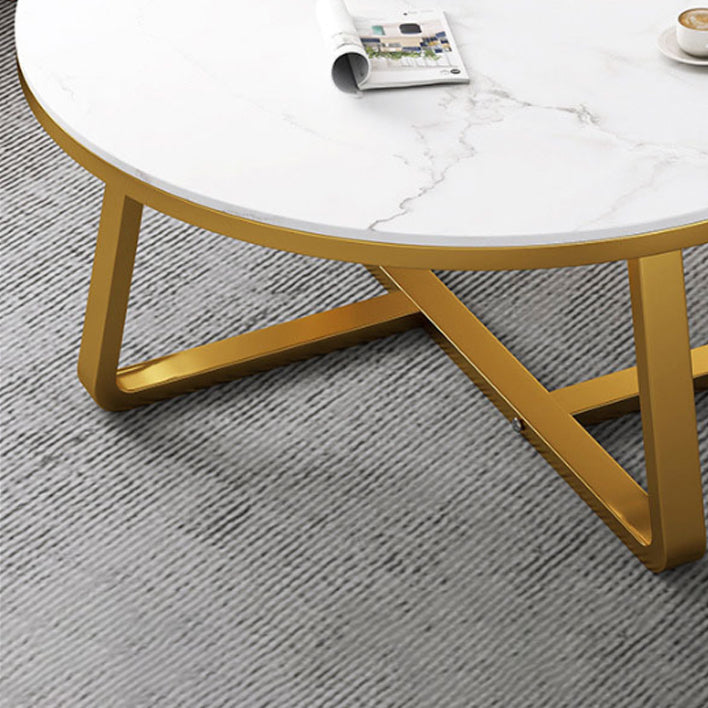Glam Slate Round Cocktail Table in White 17.7" H Frame Coffee Table