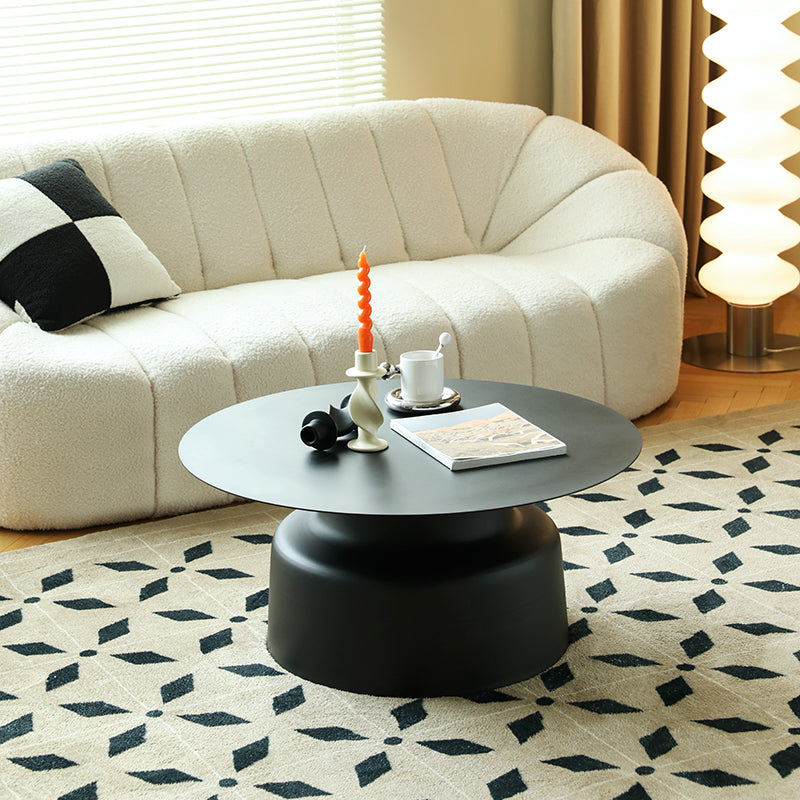 Mid-century Modern Pedestal Cocktail Table Iron Round Top Coffee Table