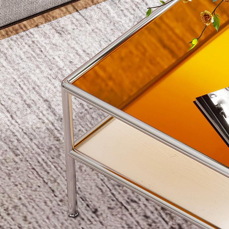Contemporary Square Top Coffee Table with Glass Top and 4 Legs