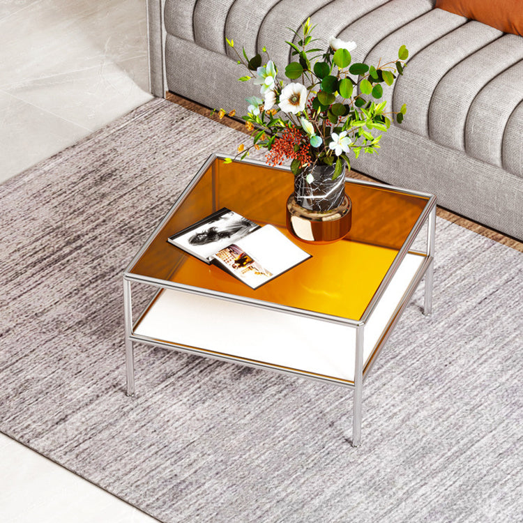 Contemporary Square Top Coffee Table with Glass Top and 4 Legs