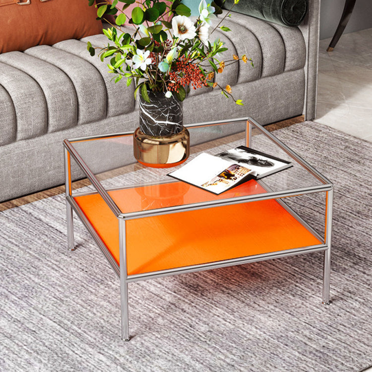 Contemporary Square Top Coffee Table with Glass Top and 4 Legs