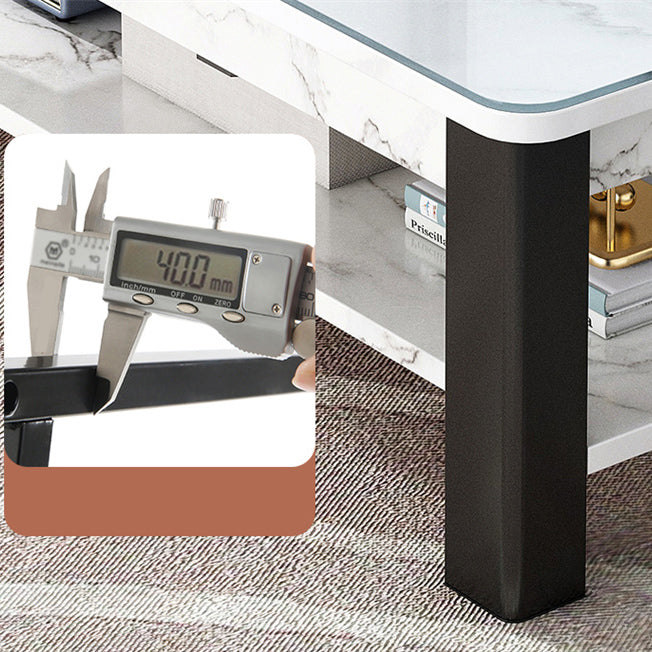 Rectangular Glass 4 Legs Coffee Cocktail Table with Storage Shelf