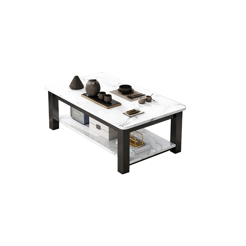 Rectangular Glass 4 Legs Coffee Cocktail Table with Storage Shelf