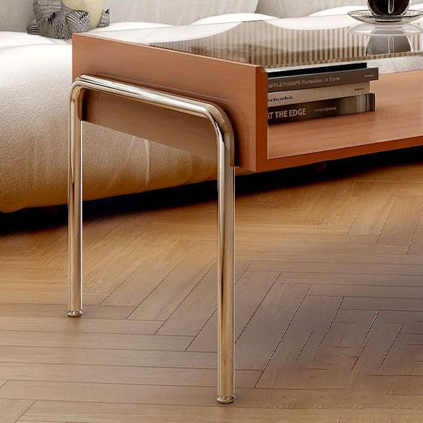 Contemporary Glass Top Coffee Table in Rectangle with 1 Shelf and 4 Legs