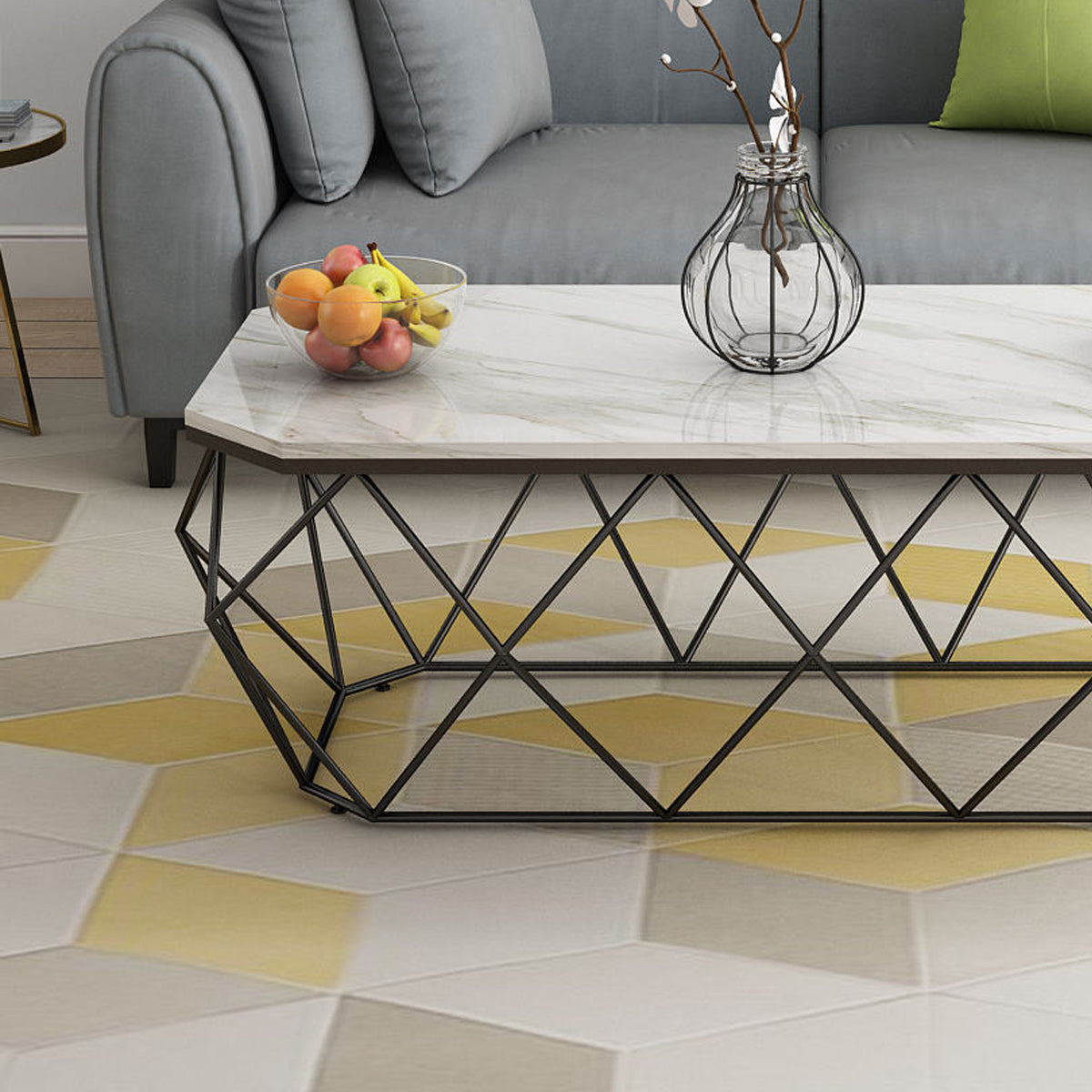 Frame Coffee Table Rectangle Marble Top Coffee Cocktail Table