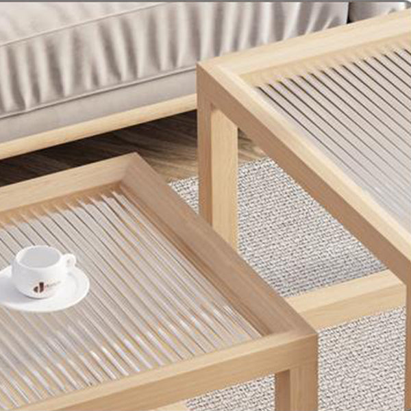 Contemporary Rectangle Coffee Table with Glass Top and Pine Wood Base