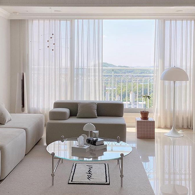 Contemporary Round Coffee Table with Glass Top and Steel Legs in Clear